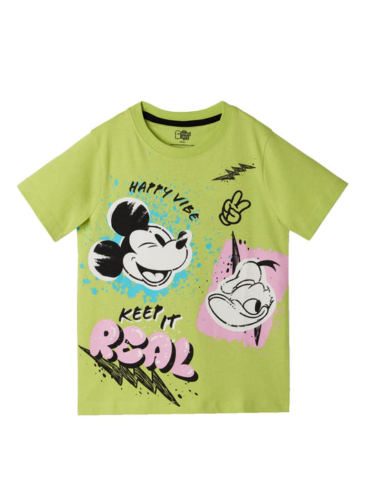 The Souled Store Official Disney: Mickey and Donald Kids and Boys Graphic Printed Regular fit Half Sleeve Cotton Green Color Boy