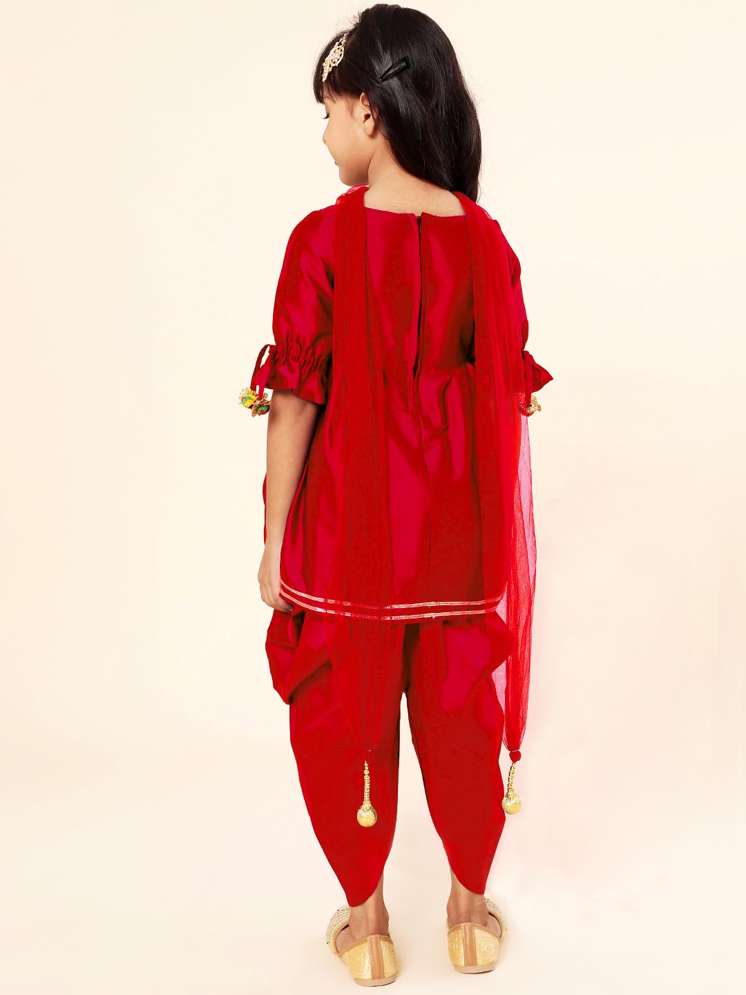 A.T.U.N. (All Things Uber Nice) Girls Pleated Gotta Patti Kurti With Dhoti Pants & Dupatta