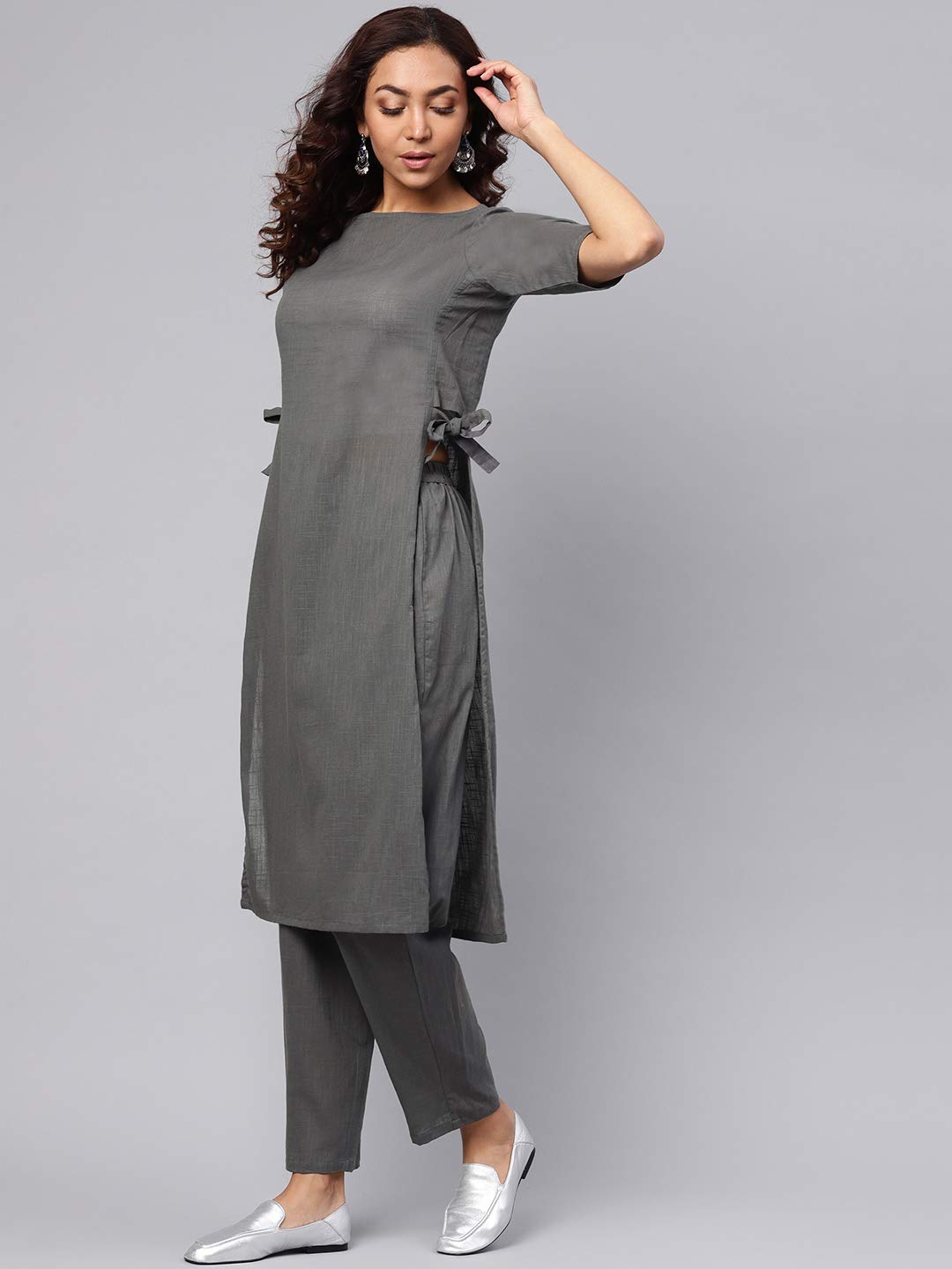 idaLia Women's Cotton Blend Flared Regular Kurti