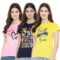 Preneum Womens Cotton Regular Fit Latest Graphic Stylish Printed Short Sleeves Casual T-Shirt || Trend & Style (Pack 3), Pink &