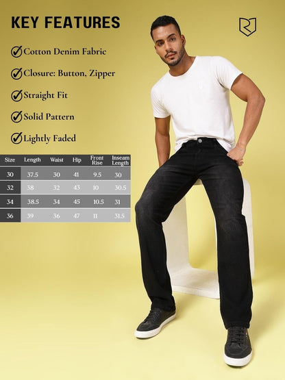 Rigo Cotton Denim Jeans for Men | Solid Jeans for Men | Stretchable, Slim FIt & Straight Fit Jeans for Men Black