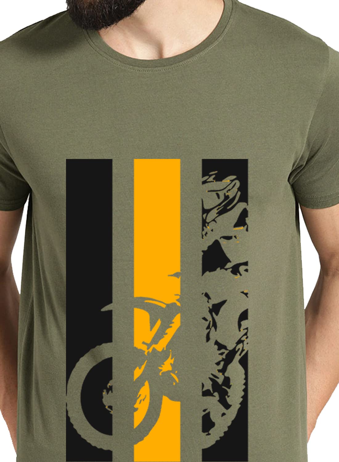 ADRO Men's Bike Rider Printed Cotton T-Shirt (RN22-2-BIK-OL_Olive)