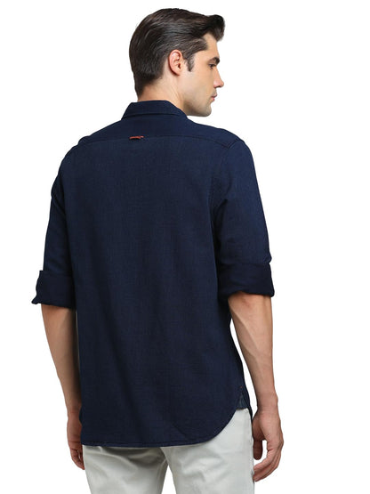 Turtle Men 100% Cotton Indigo Slim Fit Dark Blue Casual Shirt