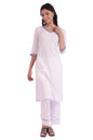 Aurelia Women's White Solid Cotton Blend Straight Kurta