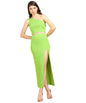 POPWINGS Polyester Casual Solid Top And Skirt Set For Women | Stylish Western Co-Ord Set For Women | Crop Top And Long Slit Skir