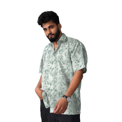 Brown Culture MenS Cotton Blend Leaf Print Shirt With Spread Collared Half Sleeves Standard Length And Button Down Closure Type