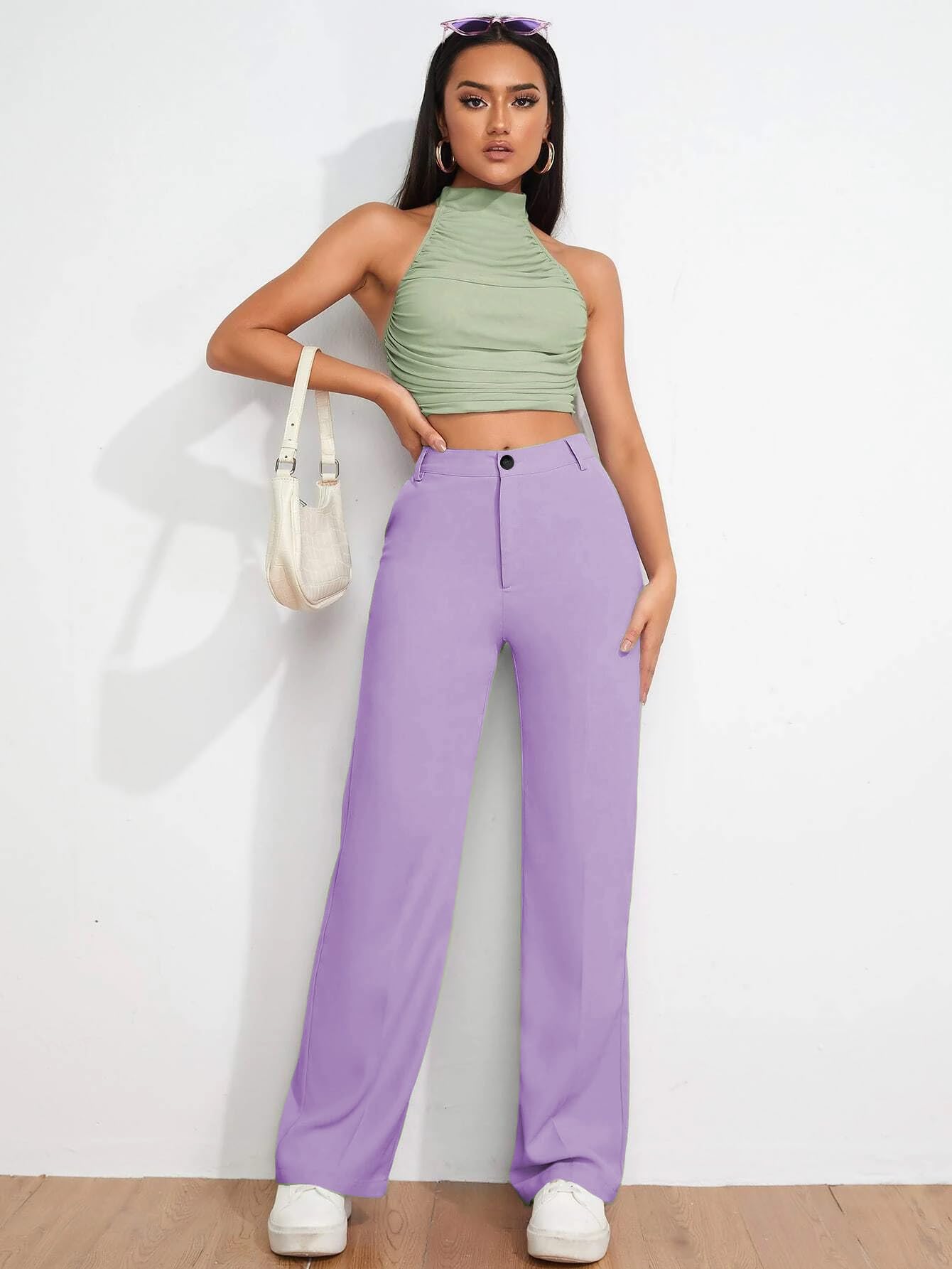 Toochki Trousers for Women | Womens High-Waisted Pant | Trouser | Korean Style | Purple Color | Bottom Wear