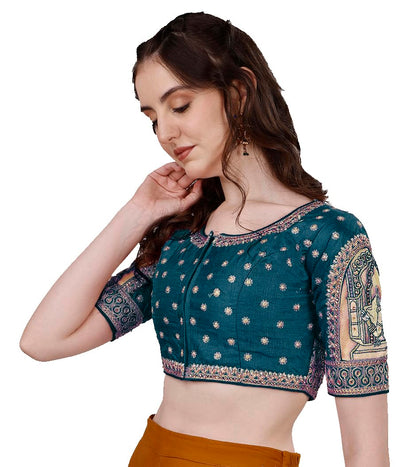 Vihu Fashion Womens Heavy Embroidery Coding with Sequins and Diamond Work Half Sleeves Fancy Cutwork Readymade Saree Blouse.(Pa