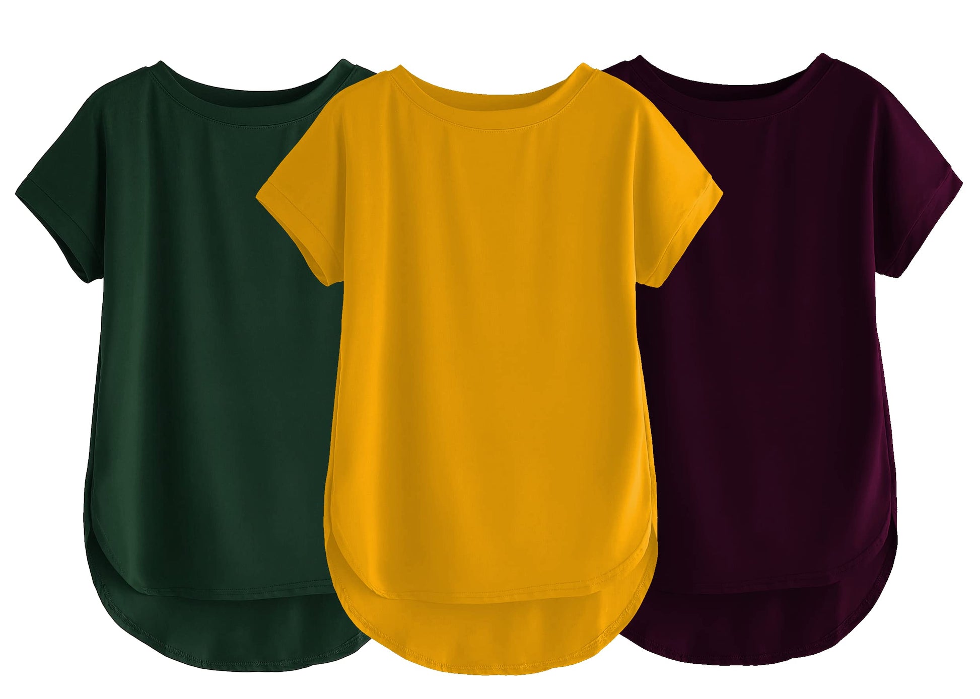 Fabricorn Combo Of Three Plain Bottle Green, Mustard Yellow And Wine Round Neck Up And Down Cotton Tshirt For Women (Bottle Gree