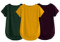 Fabricorn Combo Of Three Plain Bottle Green, Mustard Yellow And Wine Round Neck Up And Down Cotton Tshirt For Women (Bottle Gree