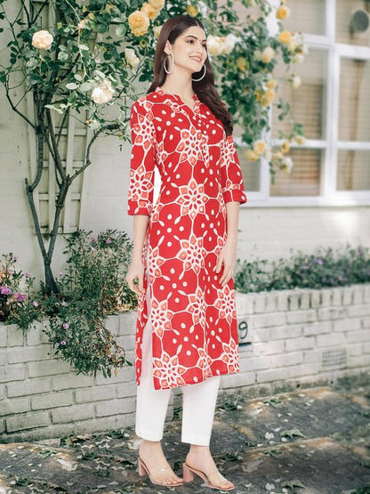 Pinkmint Women Cotton Kurti Ll Stright Printed Collared V Neck Kurta Ll Stylish Regular Fit KurtiS (Pack Of 01)