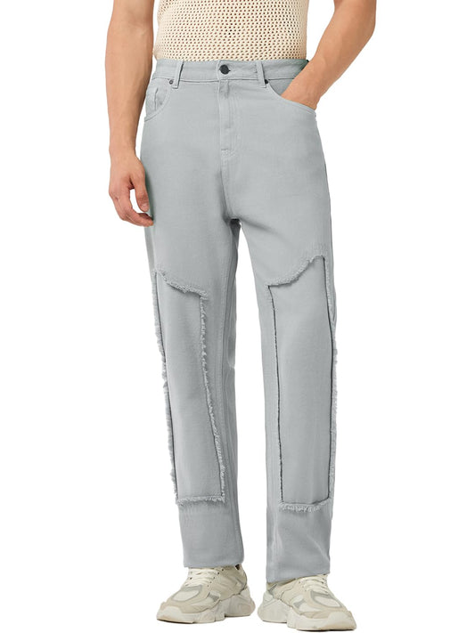Bewakoof MenS Applique Straight Fit Pure Cotton Jeans_684687_Grey_32