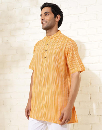 Fabindia MenS Cotton Dobby Regular Short Kurta (1038376Yellow_Yellow