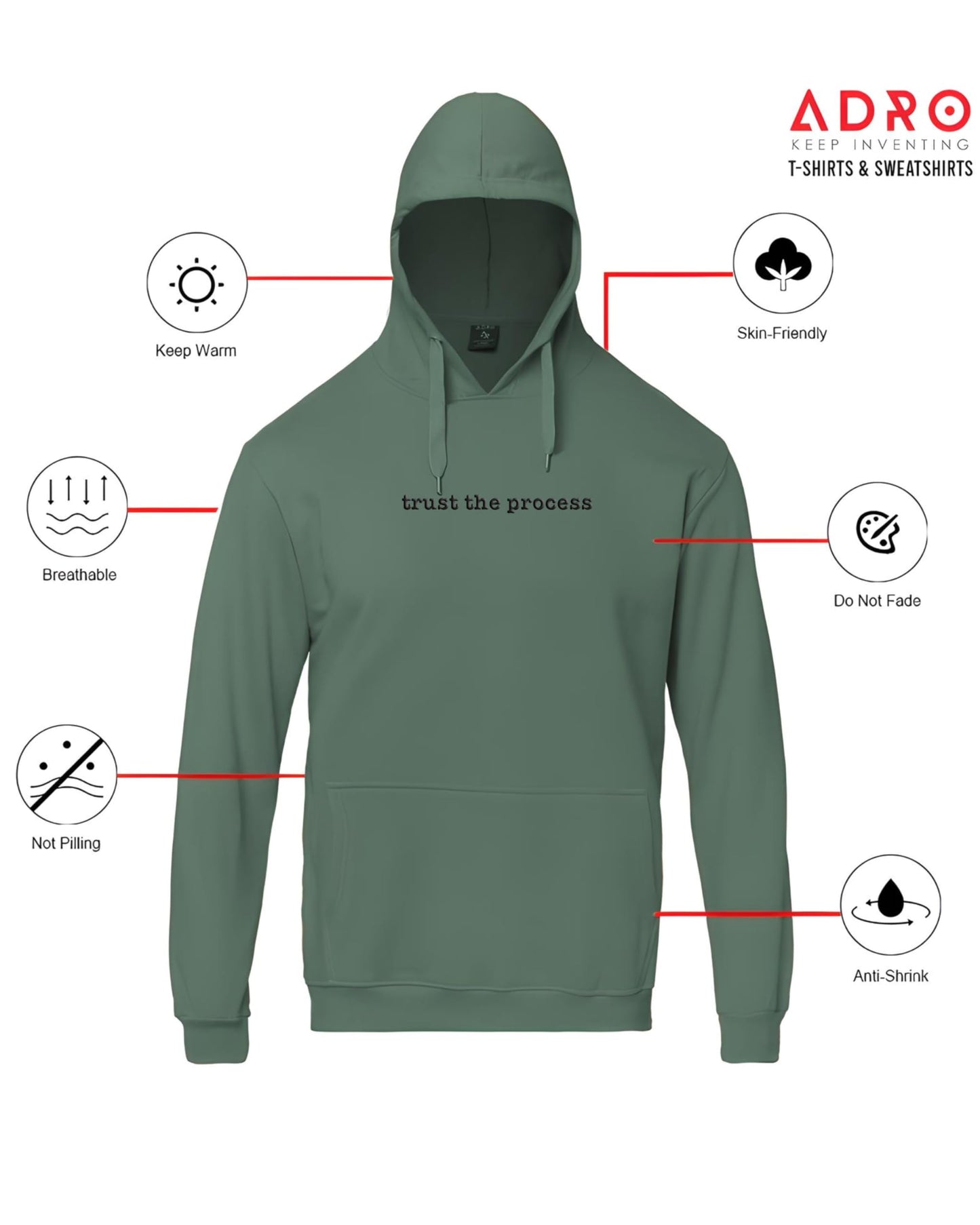 ADRO Mens Premium Cotton Fleece 340 GSM Printed Hoodies (H23-M-TRU-PT_Pista)