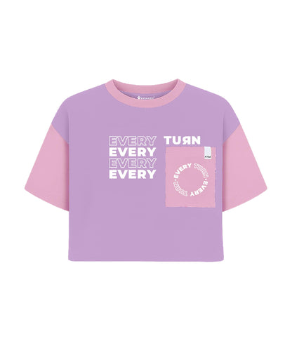 Kyda Kids Girls Printed Half Sleeve Cotton Crop Top (Pack Of 1) Lavender