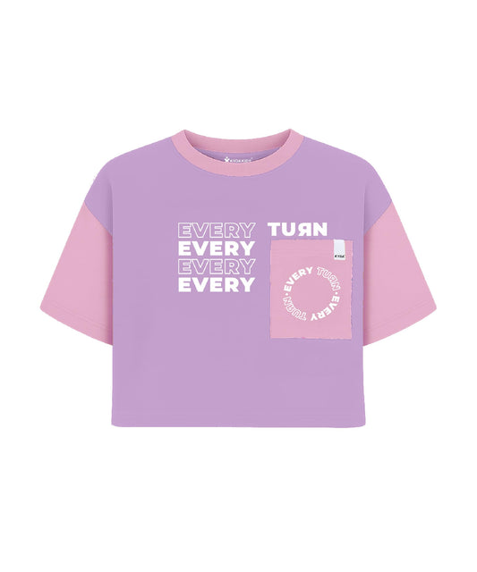 Kyda Kids Girls Printed Half Sleeve Cotton Crop Top (Pack Of 1) Lavender