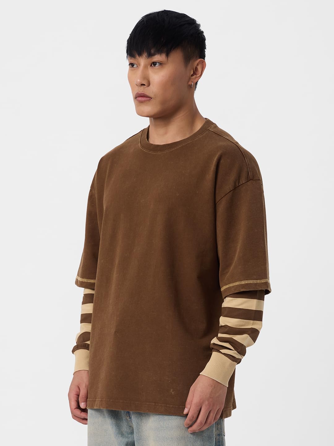 The Souled Store Doctor Sleeve T-Shirt: Mocha Men and Boys Round Neck Cotton Oversized Full Sleeve T-Shirts