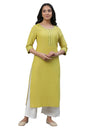 Aurelia Women'S Warm Olive Stripes Yarn Dyed Yarn Dyed Lurex Straight Kurta_23Aua14423-704529_Xs