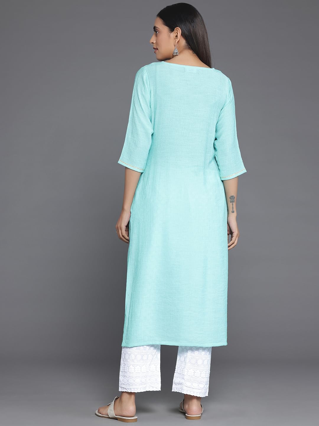 Libas WomenS Cotton Yoke Design Straight Kurta (26815_Blue