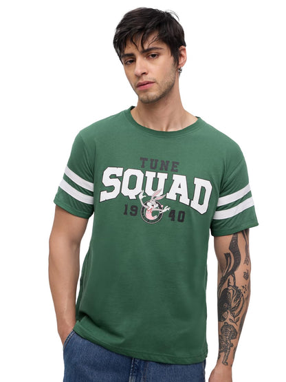 The Souled Store Looney Tunes: Squad Men and Boys Short Sleeves Round Neck Green Graphic Printed Regular Fit Cotton T-Shirts