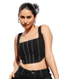 Shasmi Womens Solid Slim Fit Cotton Blouse Square Neck Denim Crop Top 158_Black