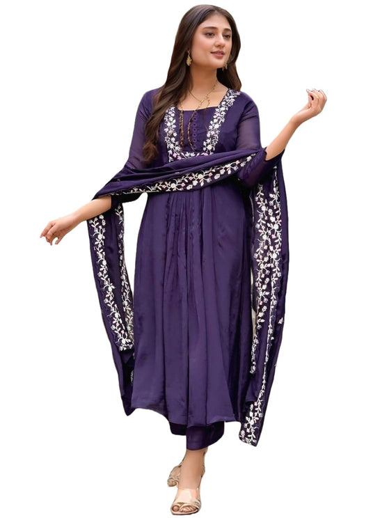 ANNI DESIGNER Womens Rayon Viscose A-Line Embroidered Kurta with Pant & Dupatta (VANISRI BEGANI-VKS01_XXL_Begani_XX-Large)