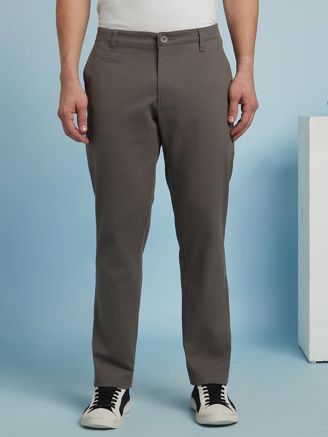 Dennis Lingo Men Solid Cotton Lycra Mid Rise Straight fit Chinos Aqua