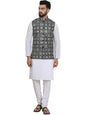 SOJANYA (Since 1958 Men's Cotton Chikankari White Kurta and White Pyjama With Embroidered Black Nehru Jacket