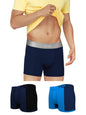 XYXX Mens Underwear Dualist IntelliSoft Antimicrobial Micro Modal Trunk Pack of 3 (Brilliant Blue & Black Iris ; Black Iris & B