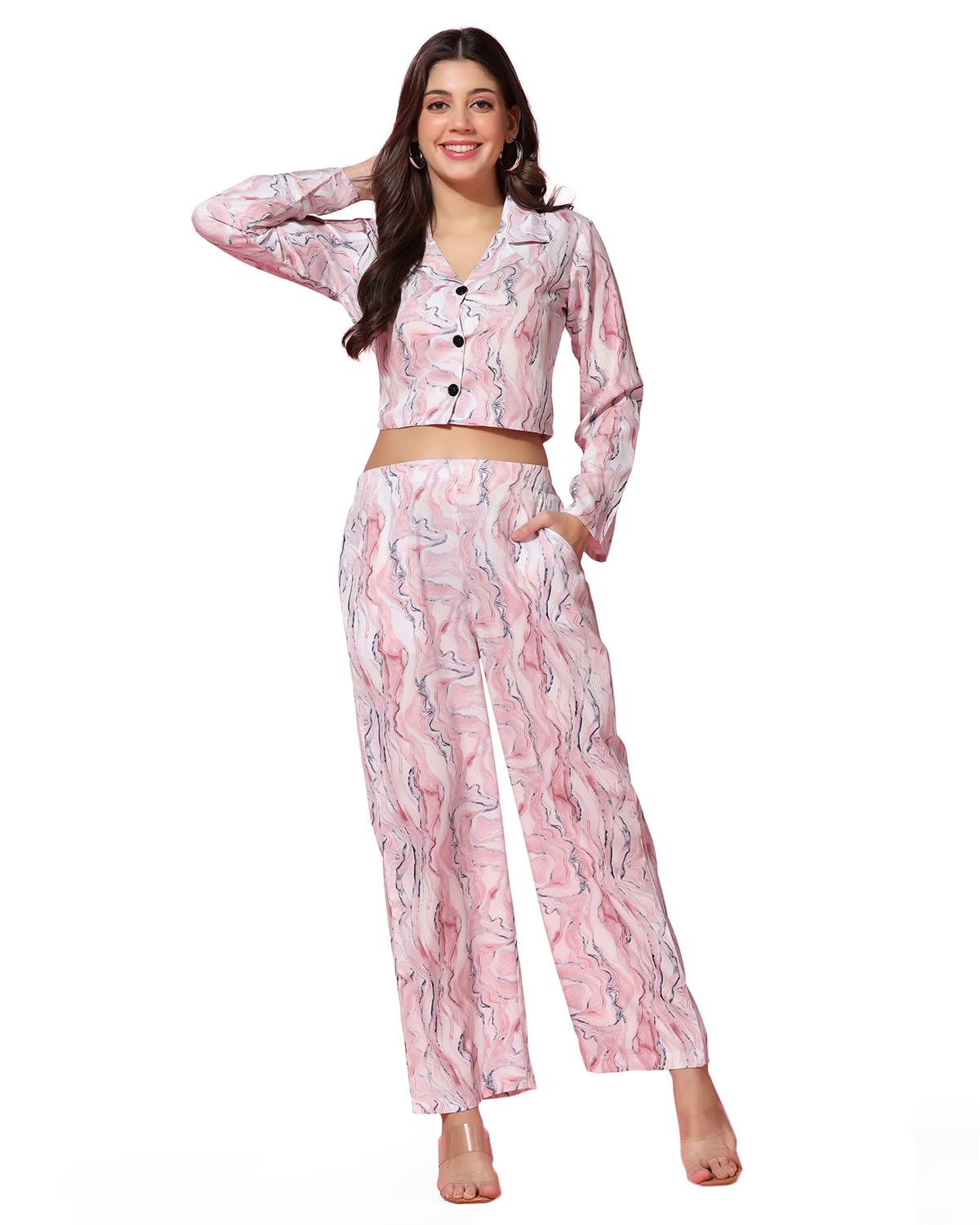 Tagdo Women'S Co-Ords Printed Dress Set (Shirt-Pair-5150-Pink-Xxl)