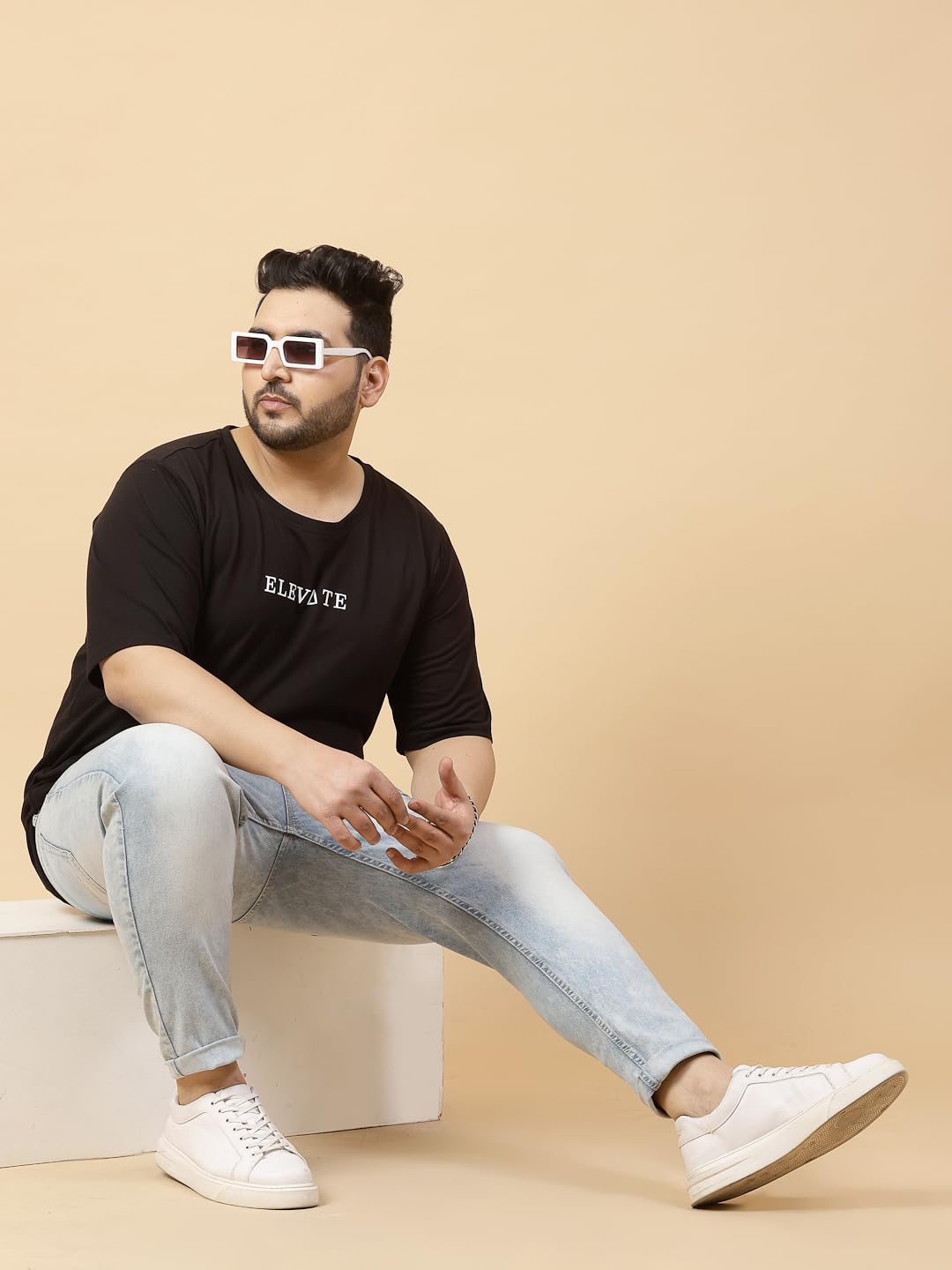 Rigo Printed Oversized T-Shirts for Men | Plus Size Oversized Tees for Men | Drop Shoulder T-Shirt for Men Black