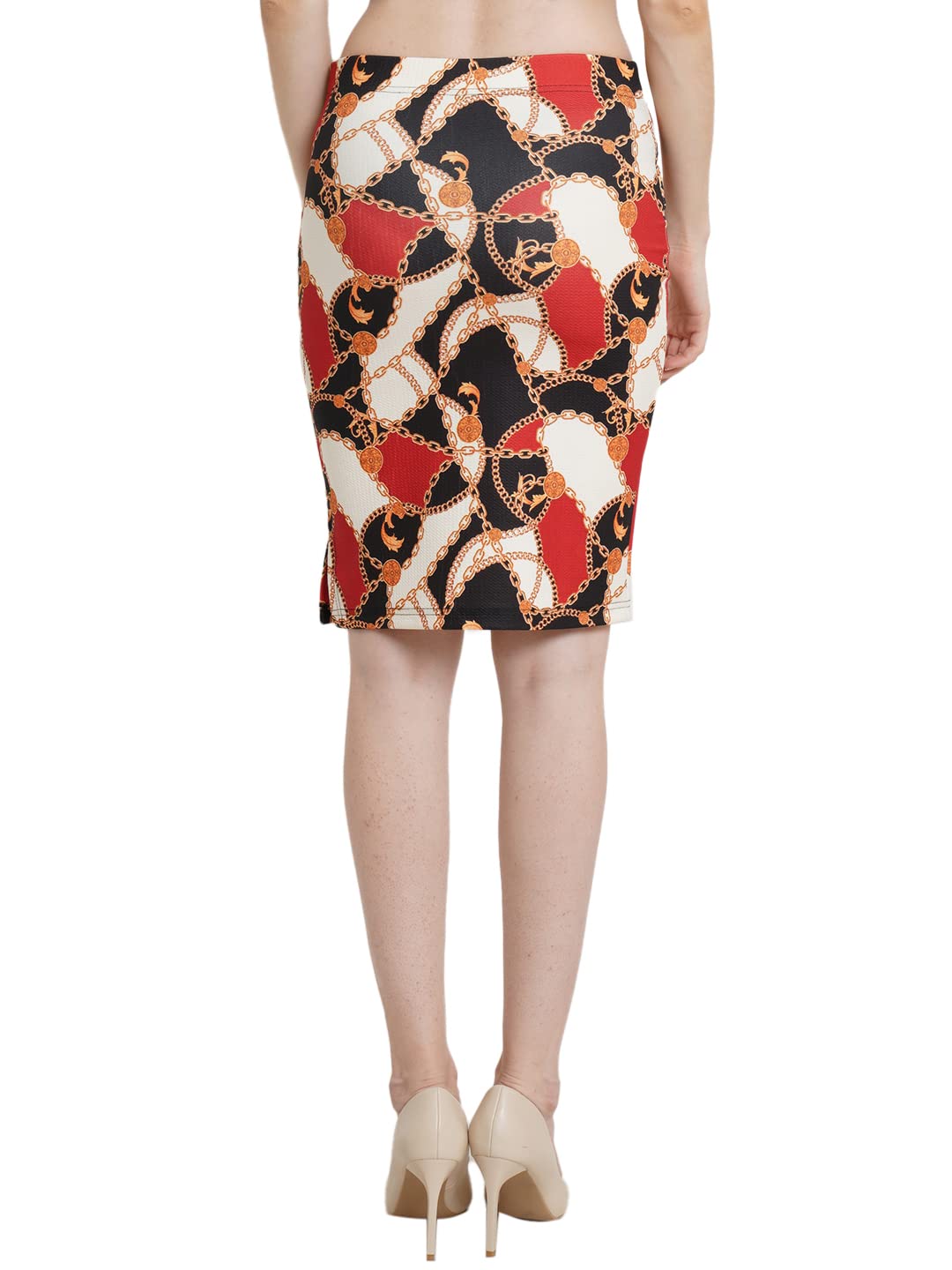 POPWINGS Women Knee Length Multicolor Chain Printed Pencil Skirt