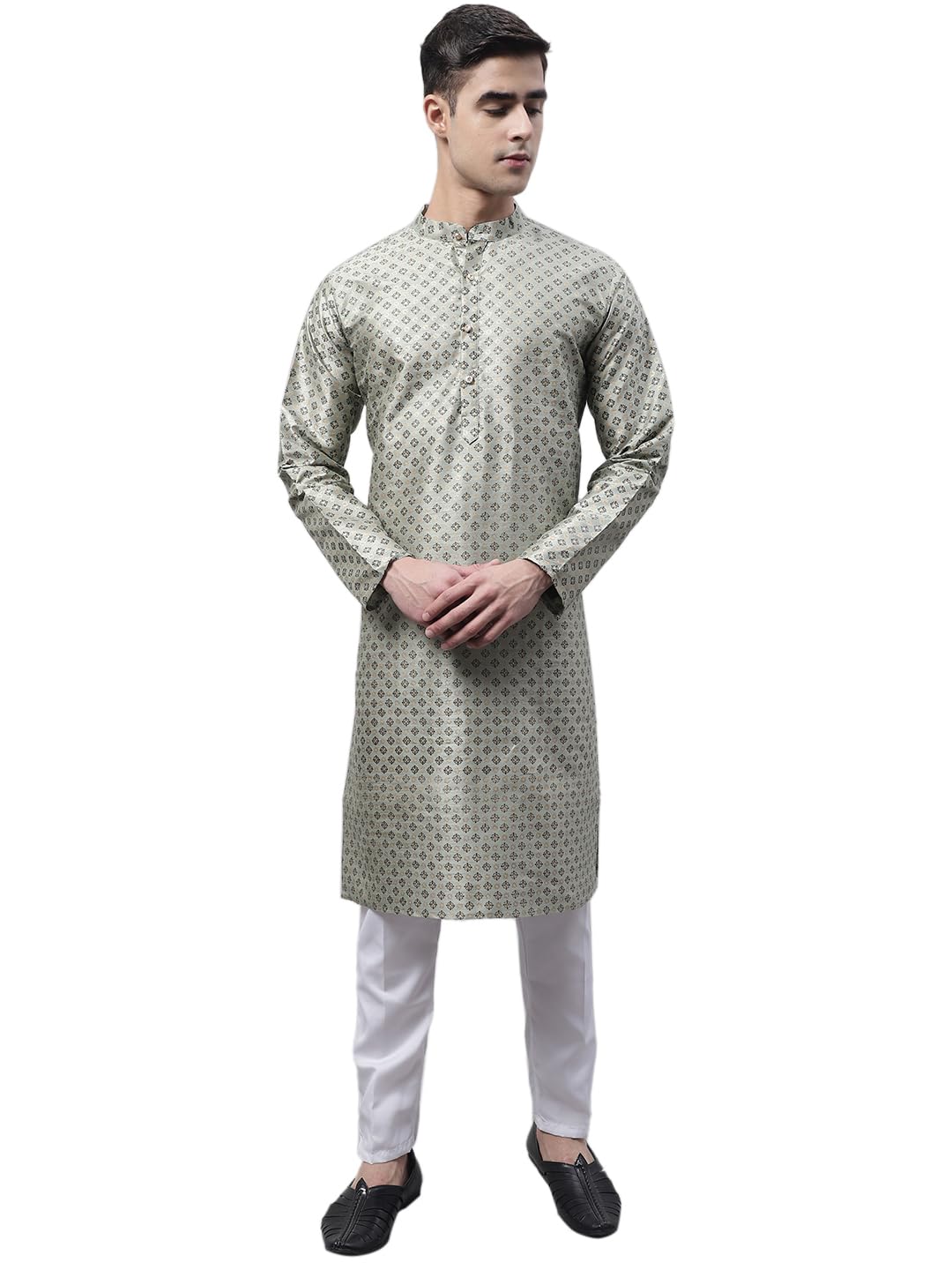 Jompers Mens Printed Silk Blend Kurta Pyjama Set
