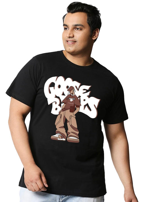Bewakoof MenS Graphic Print Oversized Fit Half Sleeve Round Neck Cotton Plus Size T-Shirt_546565_Black_5Xl