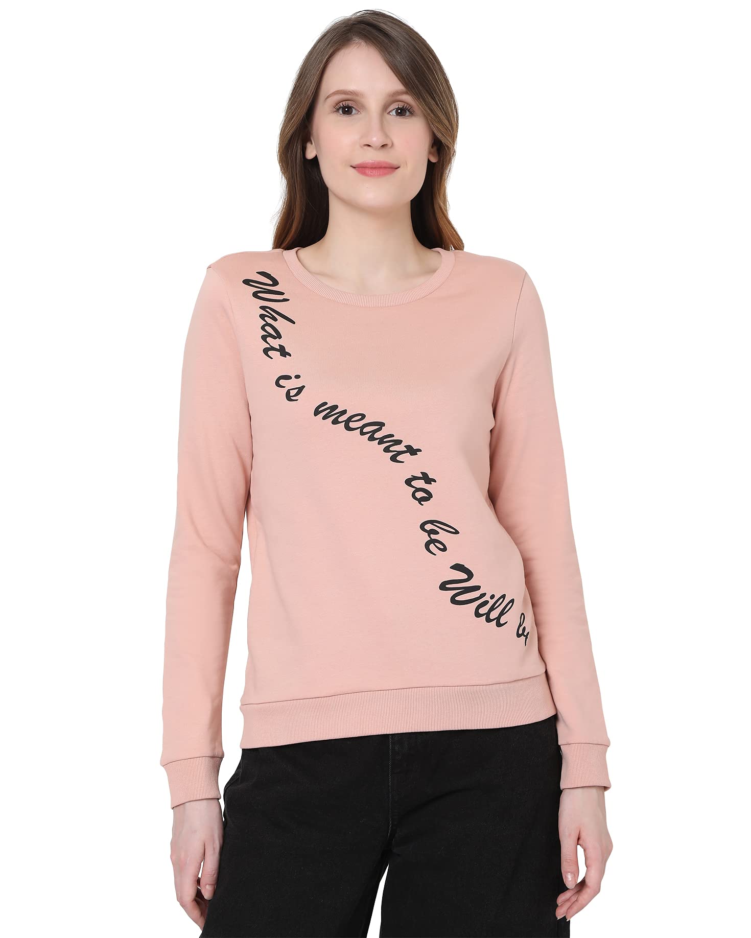 Vero Moda Women Typography Pink Sweatshirt (1051047009_Misty Rose_M)