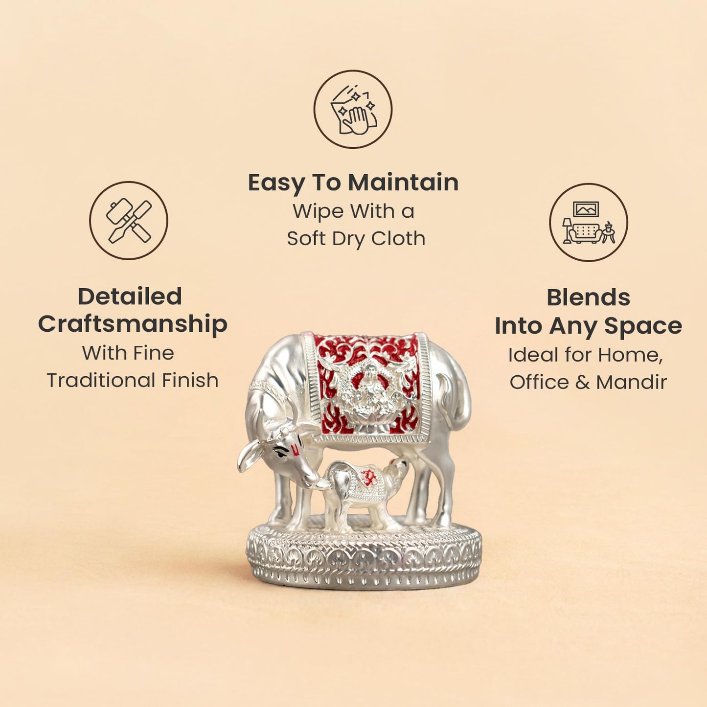 Astrotalk Kamdhenu Cow with Calf Murti (3x3.5 Inch) | Divine Symbol for Abundance & Prosperity | Sacred Vastu & Pooja Idol | Home Decor for Living Room & Office Desk | Good Luck Gift for Man & Woman