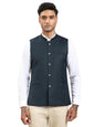 Turtle Men Polyviscose Self Design Slim Fit Blue Nehru Jacket