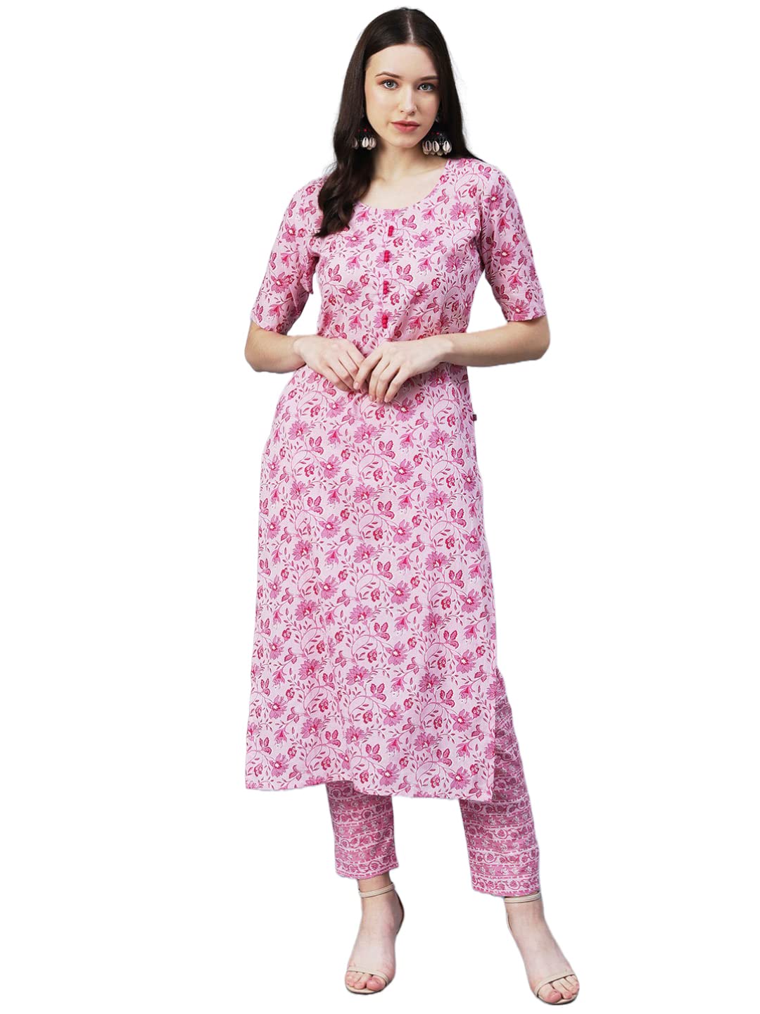 ANNI DESIGNER Women's Cotton Blend Printed Straight Kurta with Pant (MBC)