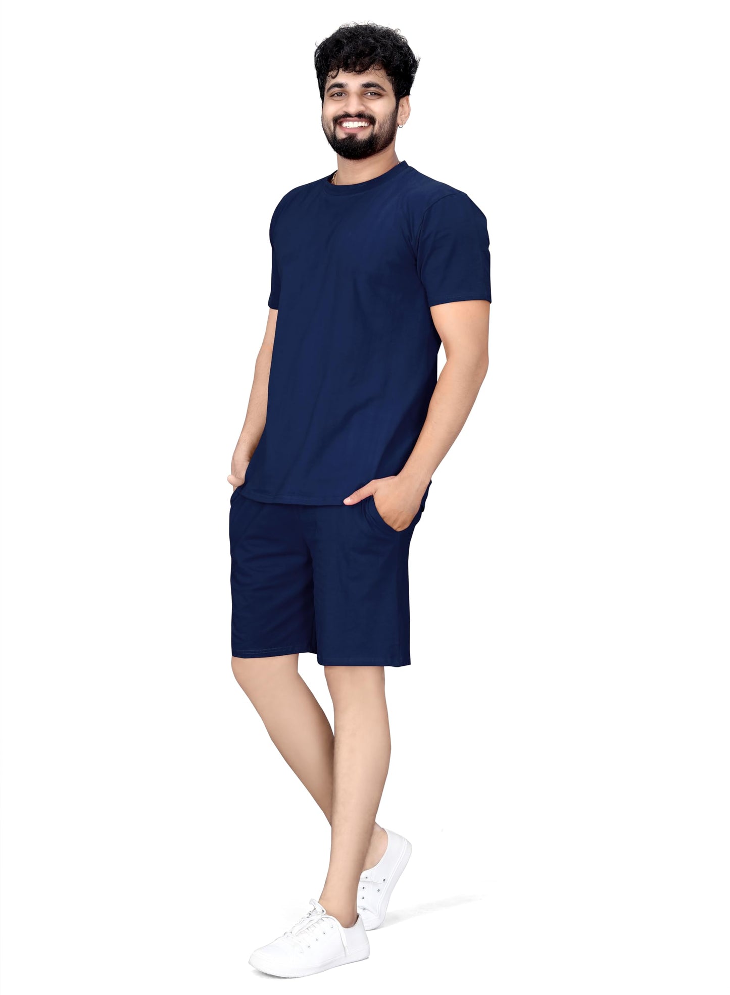 ELLITI Cotton Blend Casual Round Neck Half Sleeve Oversized Co-ord Set Mens, Pyjama Set, Sleepwear Loungewear T-Shirt and Short
