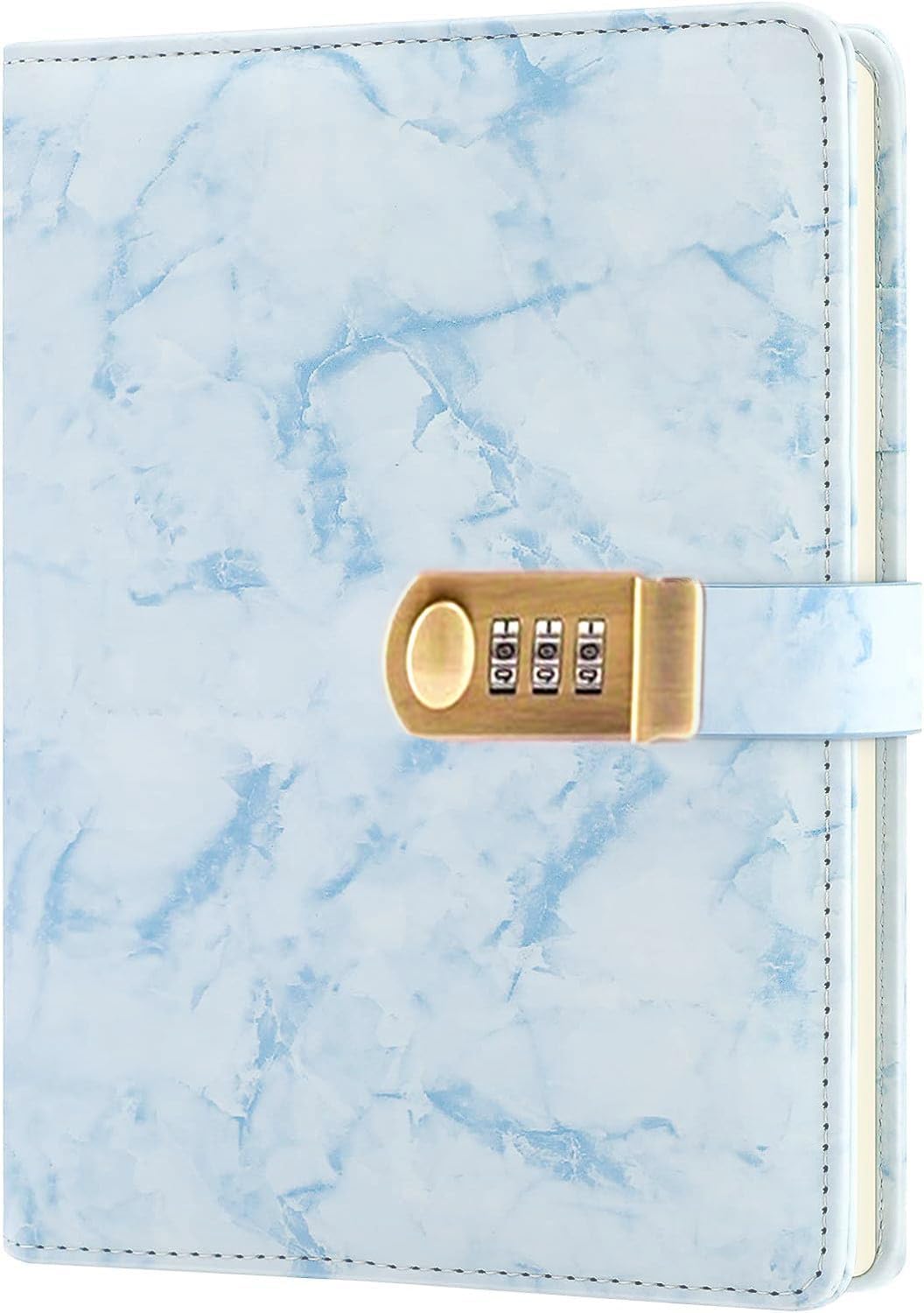 AccuPrints Marble Pattern Lock Diary Writing Notebook,A5 Fancy PU Leather Planner, Personal journals Combination Lock Secret,Gif