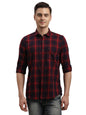 Turtle Men 100% Cotton Indigo Checkered Slim Fit Navy/Red Denim Shirt