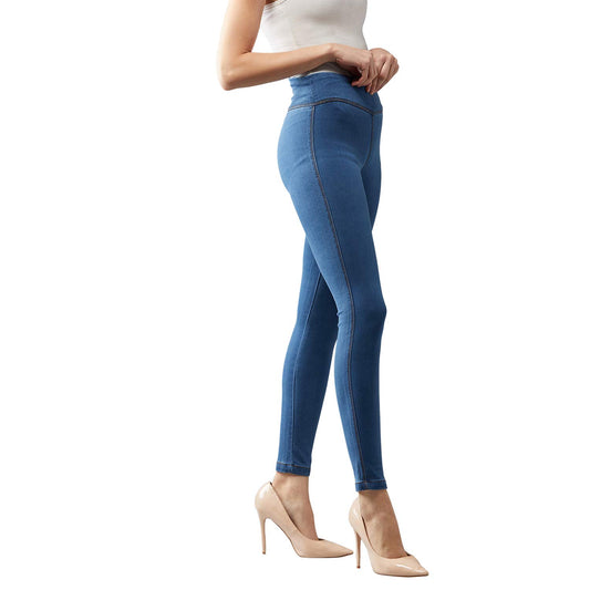 Dolce Crudo Womens Blue Super Skinny Fit High Rise Regular Length Denim Stretchable Jeggings(DOAW17DEN01-02-115-28,Blue,28)