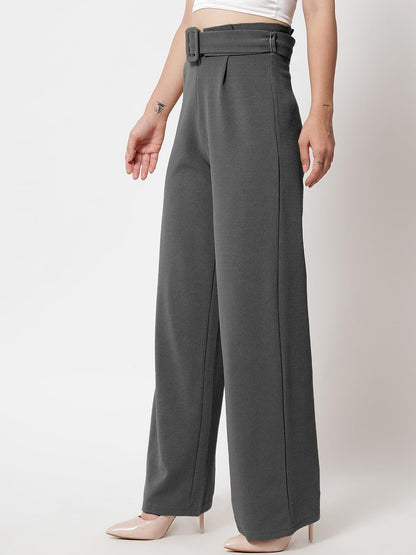 Kotty Women Regular Fit Cotton Blend Trousers Dark Grey