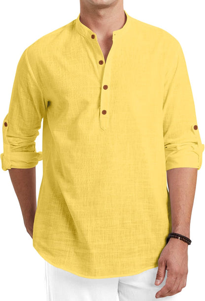 Royalscout Men Cotton Blend Full Sleeve Short Kurta Yellow
