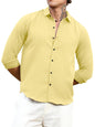 Finivo Fashion MenS Striped Cotton Casual Button Down Shirts Long Sleeve Textured Summer Beach Shirt For Men Yellow
