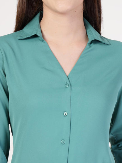 Style Quotient Women Solid Teal Polymoss Formal Shirt