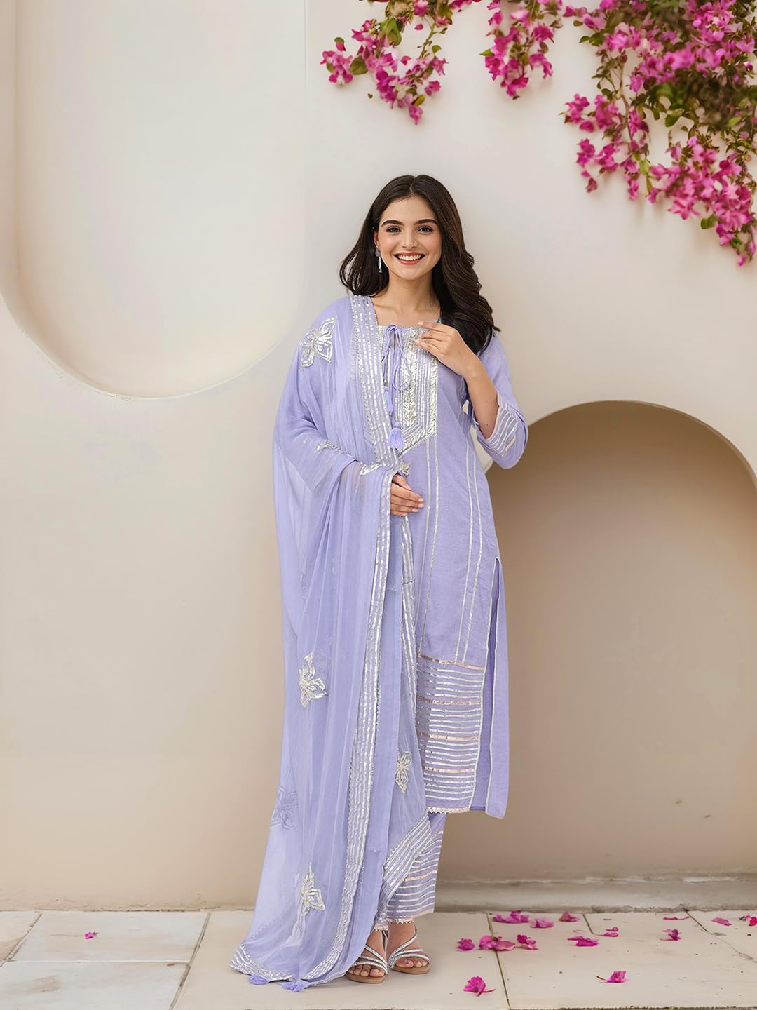 Ishin Gotta Patti Tie-Up Kurta With Pants And Dupatta