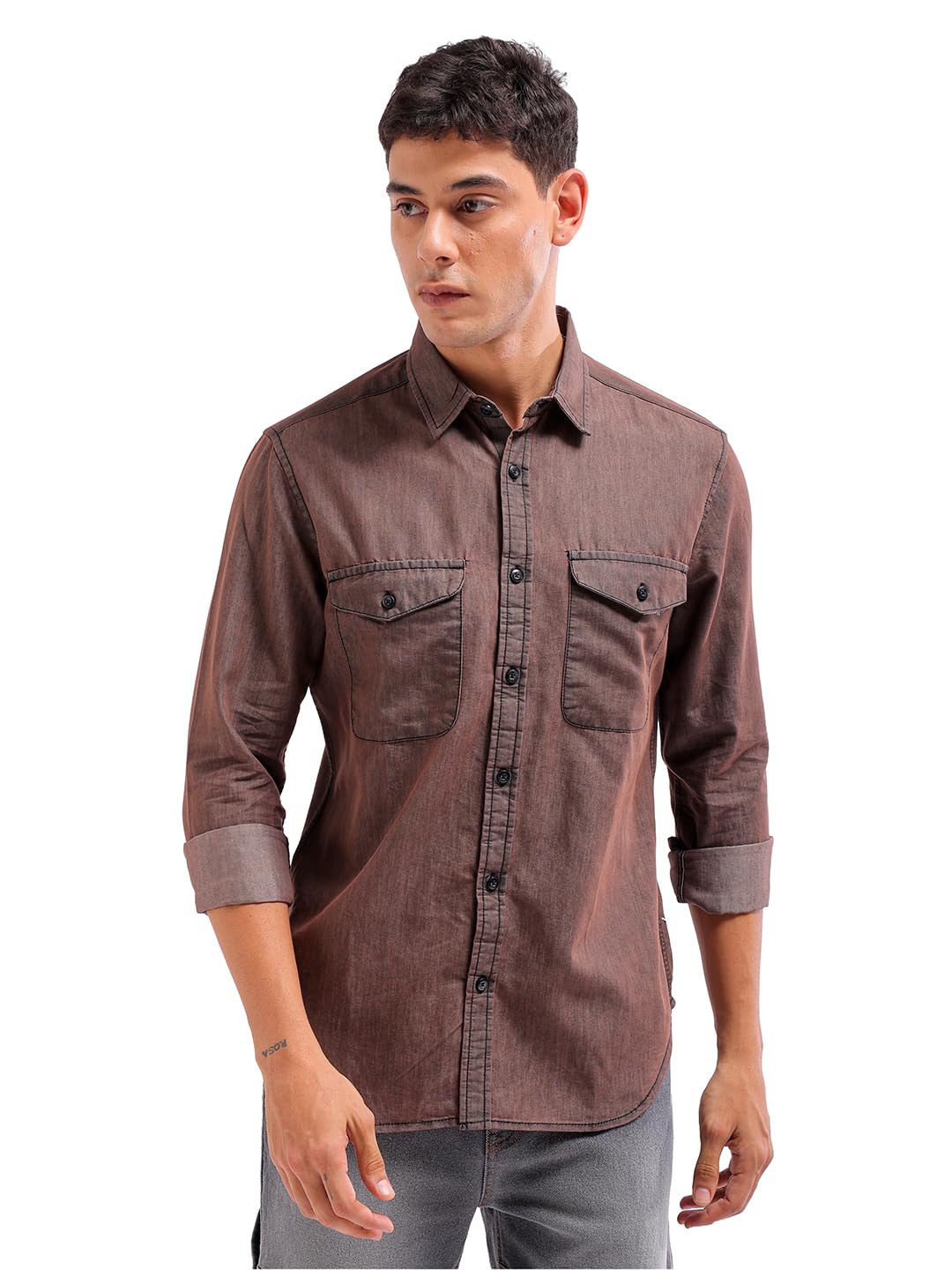 The Indian Garage Co Mens Regular Fit Shirt (0723-CSLDNMSRT-01_Black Denim