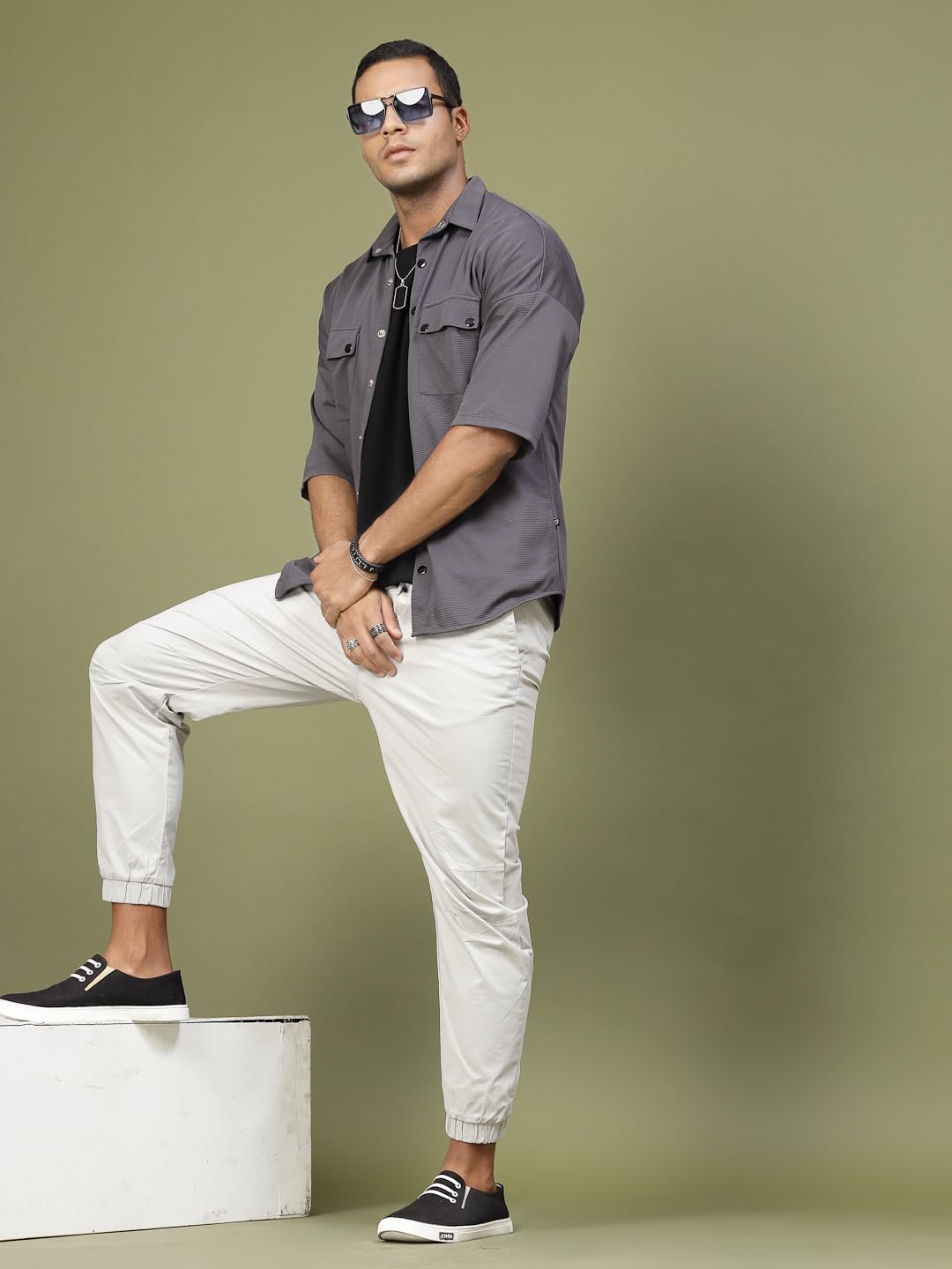 Rigo Polyester Oversized Shirt for Men | Half Sleeves, Oversized Fit Utility Shirt for Men | Oversized Drop Shoulders Shirt for
