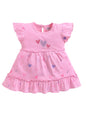 BUMZEE Girls Cotton Half Sleeves Graphic Print Above Knee Length Frock/Dress Pink - 6-12 Months (Peb11363C-pnk)